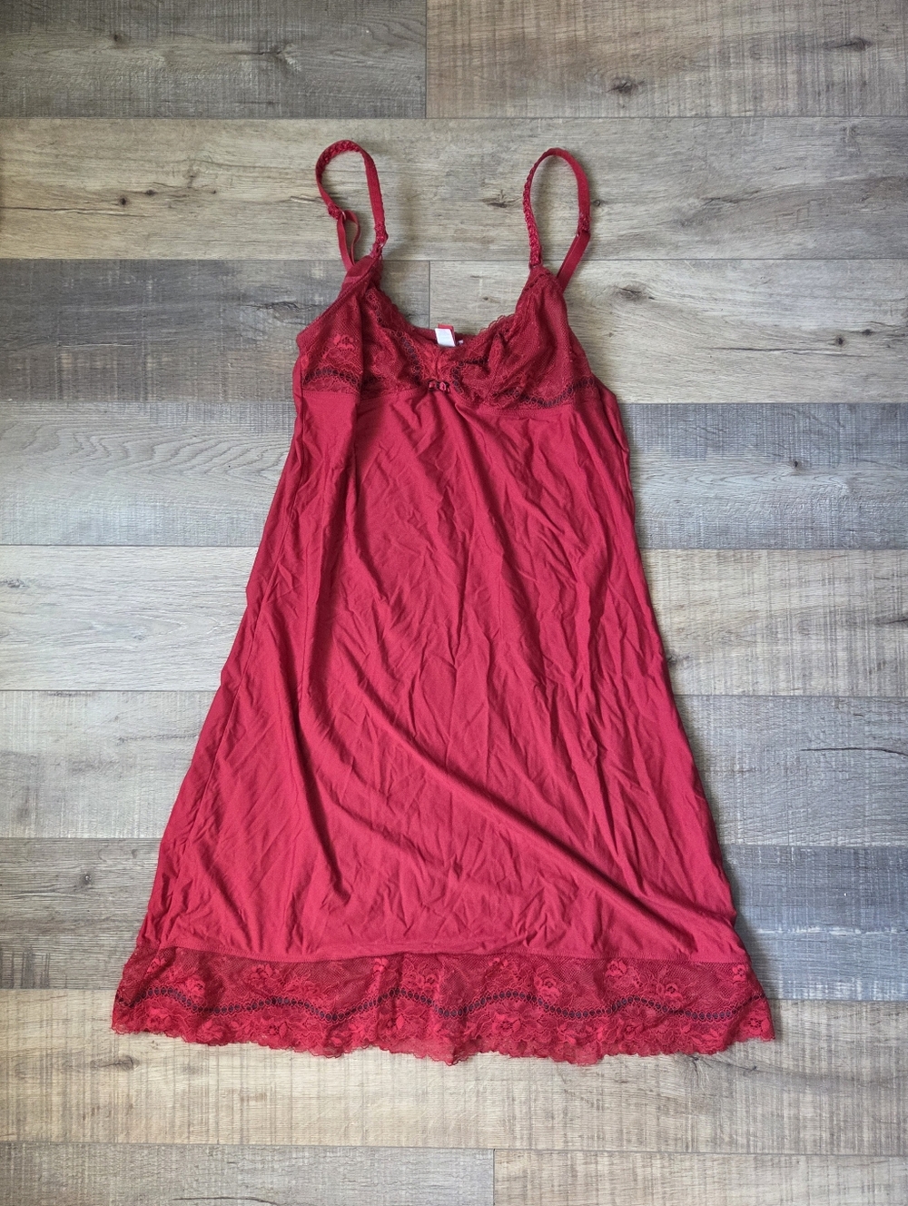 Esprit Red Lace-Trim Slip Chemise with Adjustable Straps